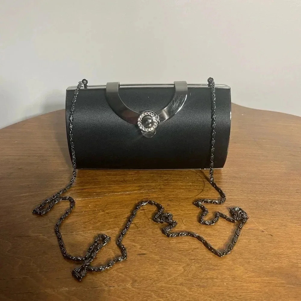 🌜 Sasha Black Satin and Rhinestone Evening Bag‎